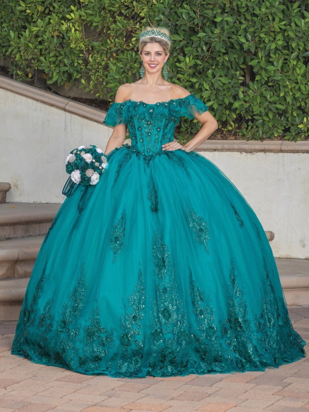 NEW TEAL Tulle & Embroidered Quinceanera Ball Gown Floor Length 1794